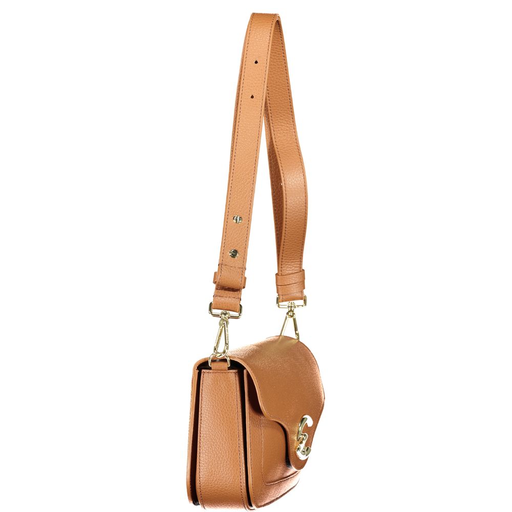 Coccinelle Brown Leather Handbag - C-ME Bag with Adjustable Shoulder Strap