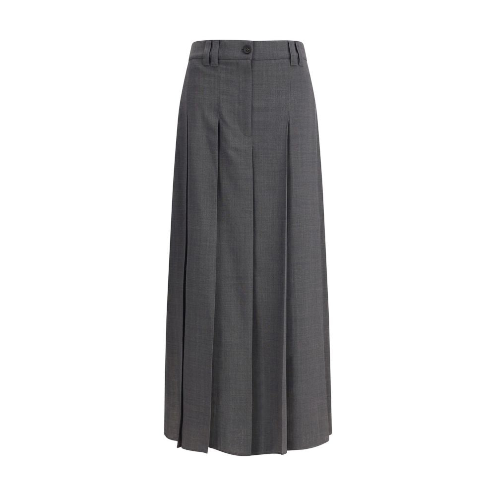 Brunello Cucinelli Pleated Long Skirt in Virgin Wool Techno Gauze