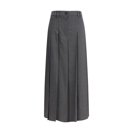 Brunello Cucinelli Pleated Long Skirt in Virgin Wool Techno Gauze