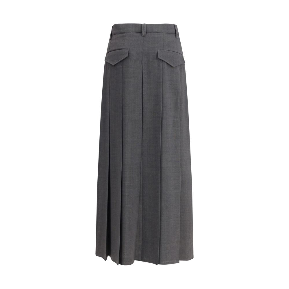 Brunello Cucinelli Pleated Long Skirt in Virgin Wool Techno Gauze