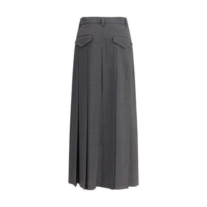 Brunello Cucinelli Pleated Long Skirt in Virgin Wool Techno Gauze