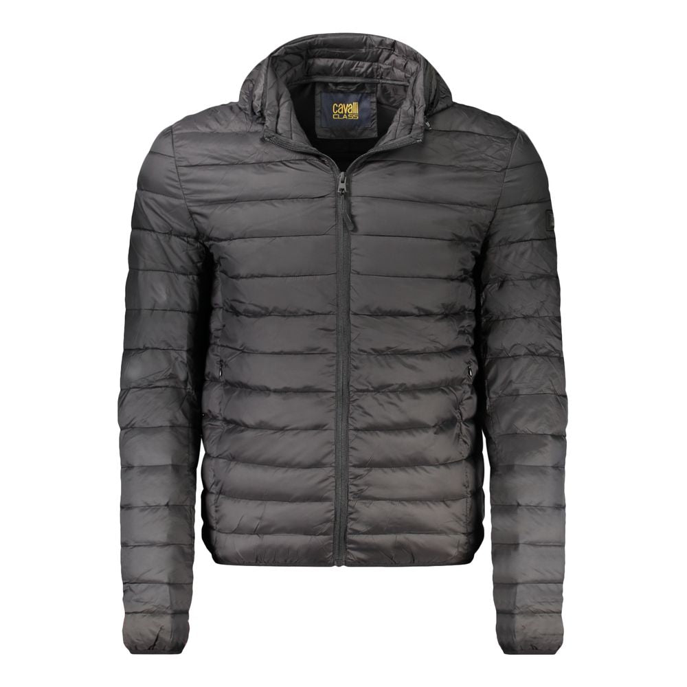 Cavalli Class Black Polyester Long-Sleeved Jacket with Hood