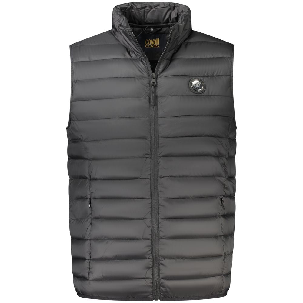 Cavalli Class Black Sleeveless Puffer Gilet Polyester Jacket for Men