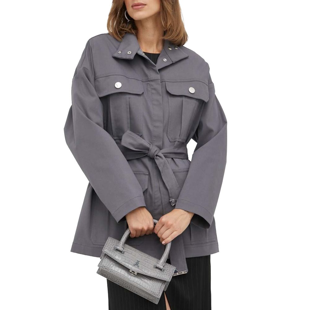 Patrizia Pepe Stylish Gray Cotton Trench Coat with Belt
