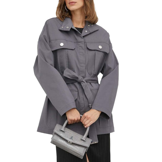 Patrizia Pepe Stylish Gray Cotton Trench Coat with Belt