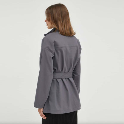Patrizia Pepe Stylish Gray Cotton Trench Coat with Belt