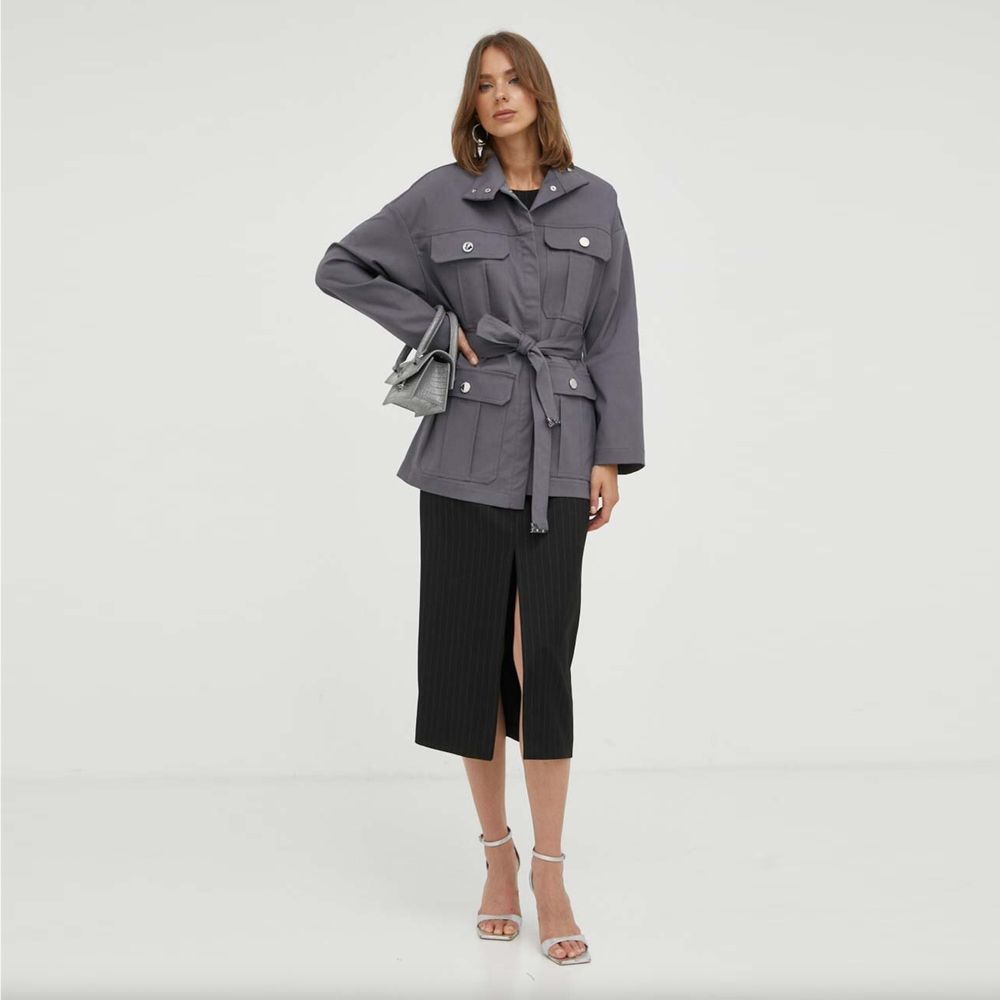 Patrizia Pepe Stylish Gray Cotton Trench Coat with Belt