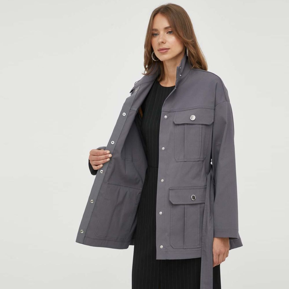 Patrizia Pepe Stylish Gray Cotton Trench Coat with Belt