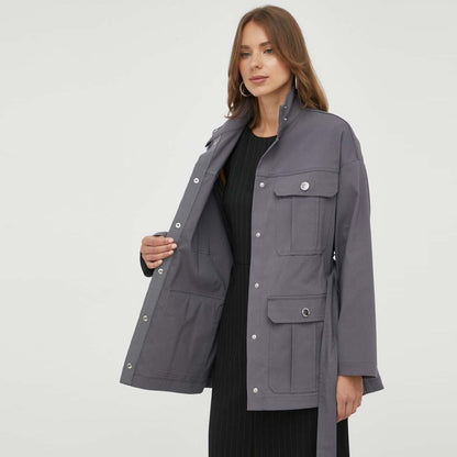 Patrizia Pepe Stylish Gray Cotton Trench Coat with Belt