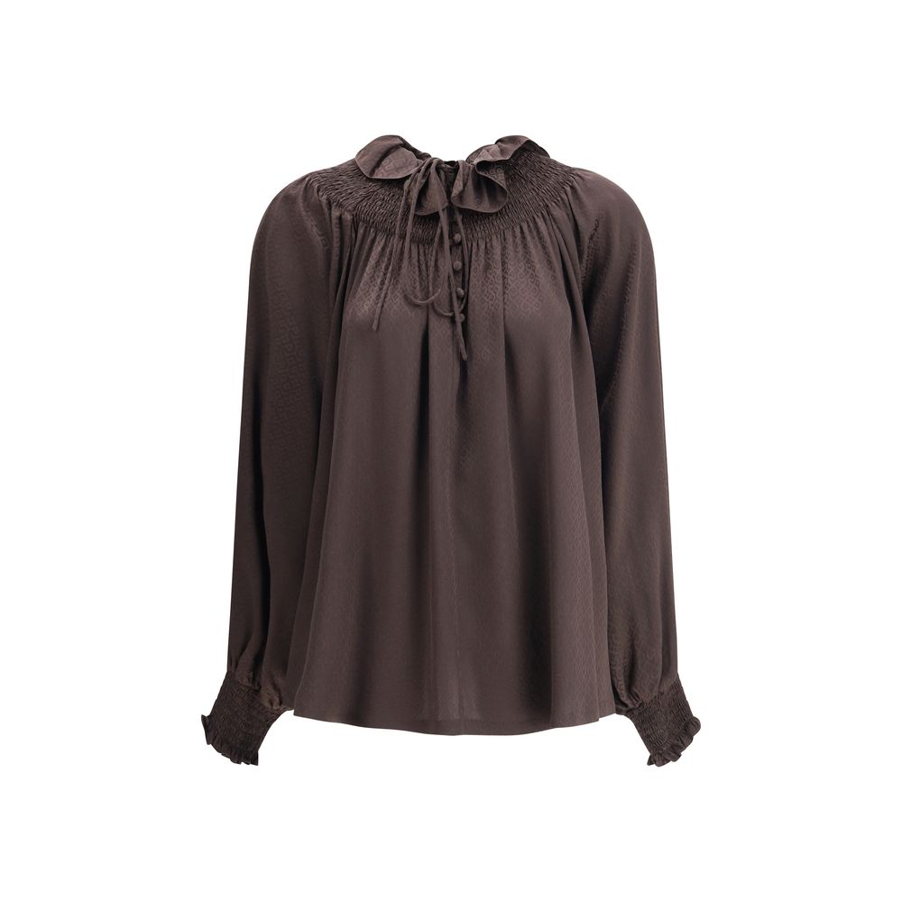 Burberry Brown Geometric Silk Blouse