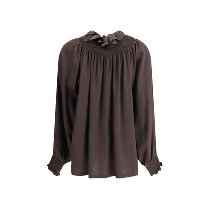 Burberry Brown Geometric Silk Blouse