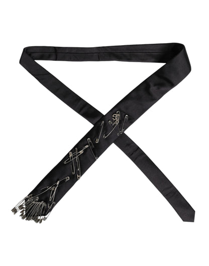 Dolce & Gabbana Black Safety Pins Silk Adjustable Necktie Accessory Tie
