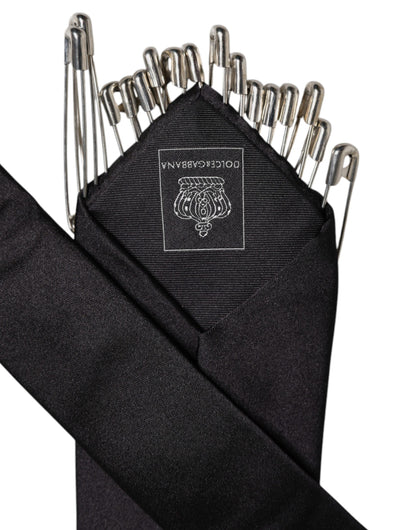 Dolce & Gabbana Black Safety Pins Silk Adjustable Necktie Accessory Tie
