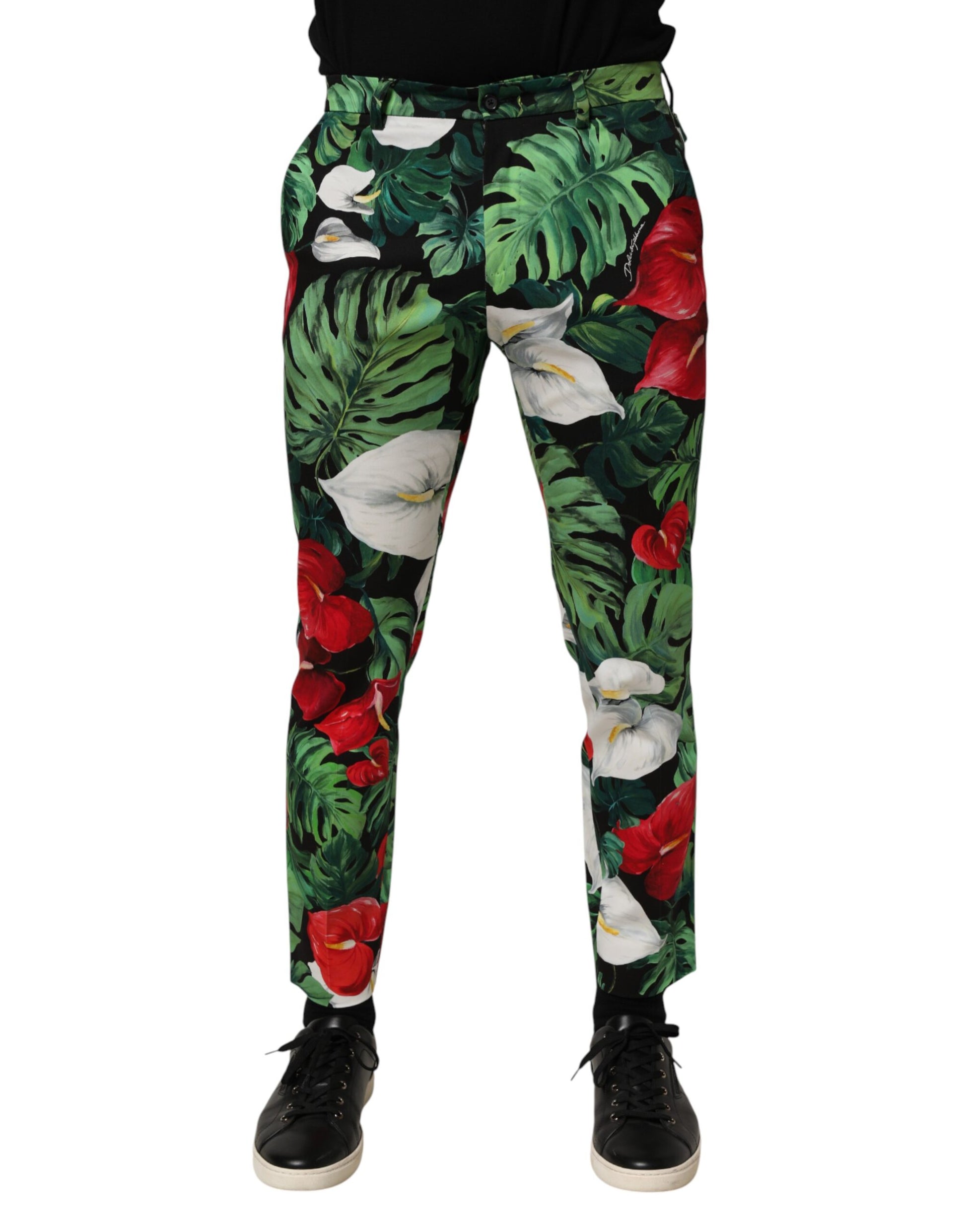 Dolce & Gabbana Multicolor Floral Print Cotton Tapered Pants