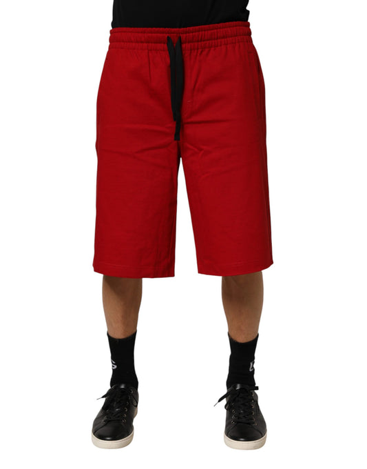 Dolce & Gabbana Red Cotton Mid-Waist Drawstring Bermuda Pants
