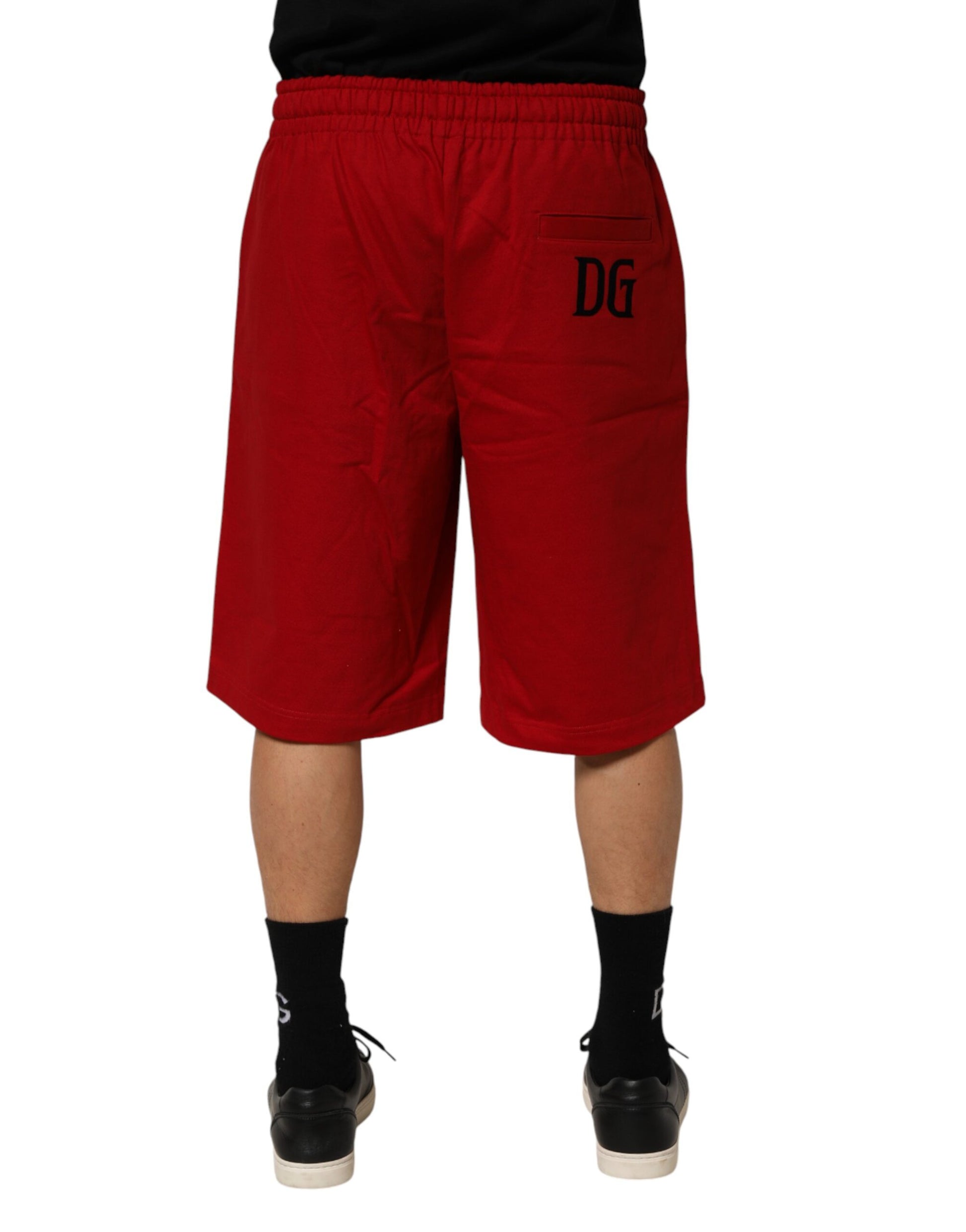 Dolce & Gabbana Red Cotton Mid-Waist Drawstring Bermuda Pants