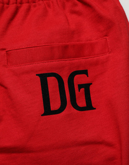 Dolce & Gabbana Red Cotton Mid-Waist Drawstring Bermuda Pants