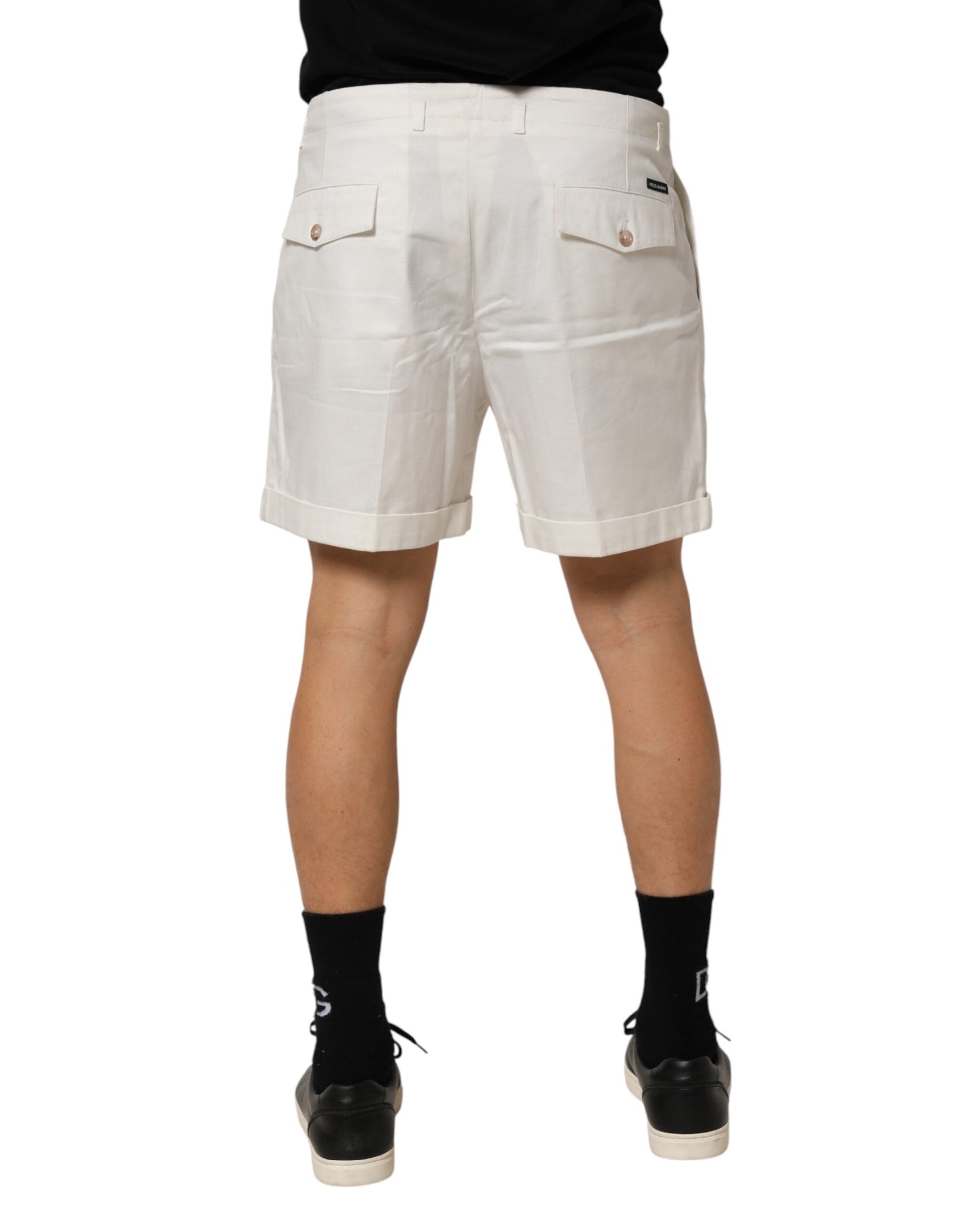 Dolce & Gabbana White Cotton Mid Waist Men Bermuda Shorts