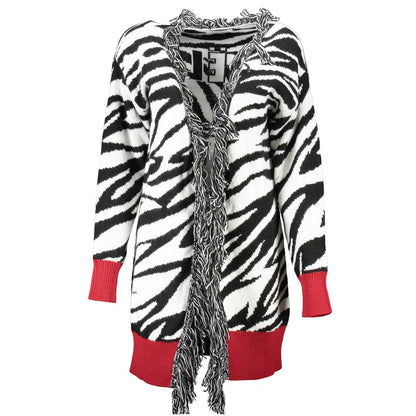 Gaelle Paris Zebra Print Long Line Cardigan with Red Trim