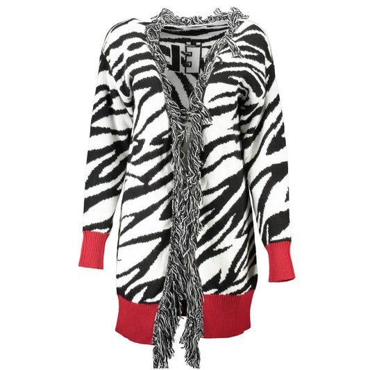 Gaelle Paris Zebra Print Long Line Cardigan with Red Trim