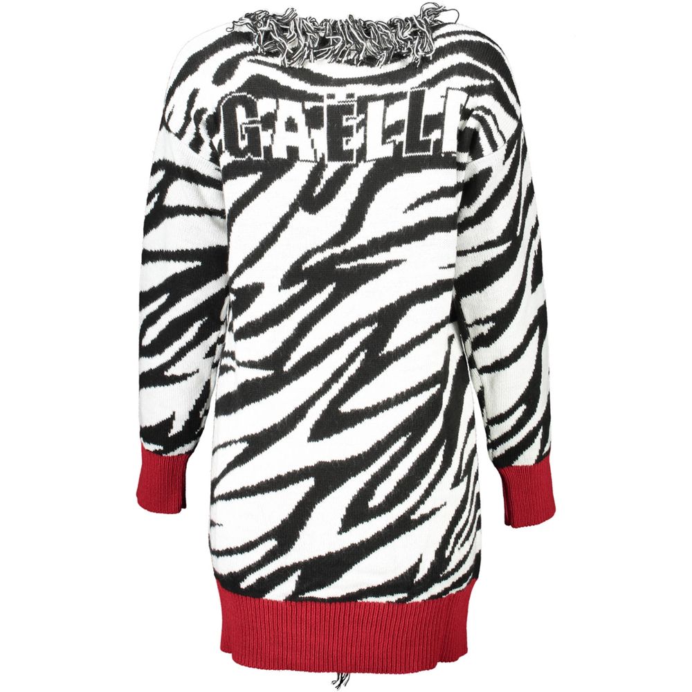 Gaelle Paris Zebra Print Long Line Cardigan with Red Trim