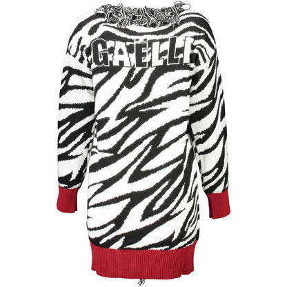 Gaelle Paris Zebra Print Long Line Cardigan with Red Trim
