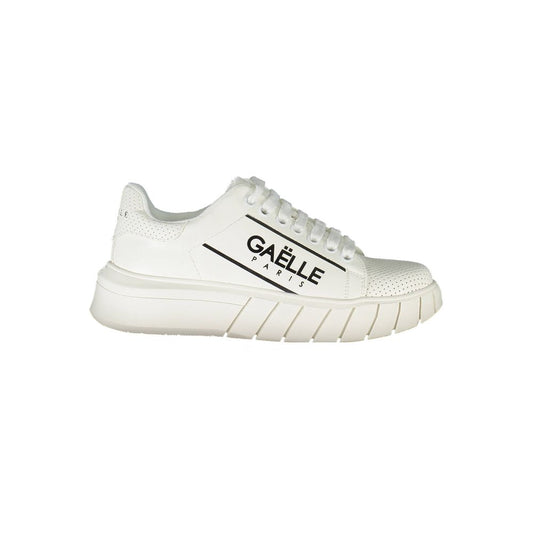 Gaelle Paris White Polyester Sneaker: Urban Edge Meets Comfort
