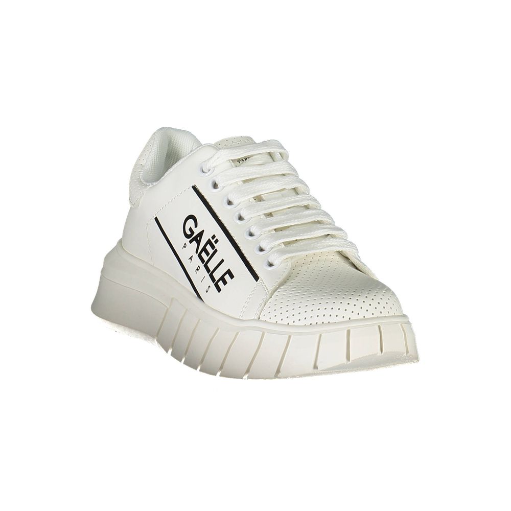 Gaelle Paris White Polyester Sneaker: Urban Edge Meets Comfort