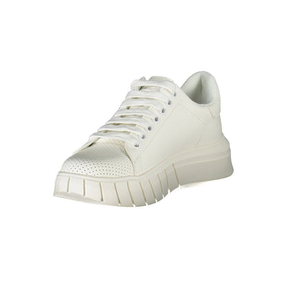 Gaelle Paris White Polyester Sneaker: Urban Edge Meets Comfort