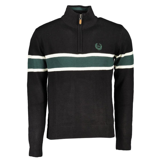 Gianmarco Venturi Black Cotton Sweater with Half Zip