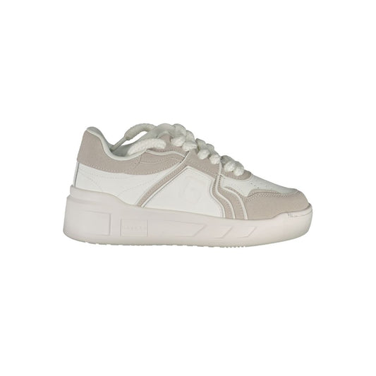 Gaelle Paris White Polyester Sneaker: Urban Edge Meets Comfort