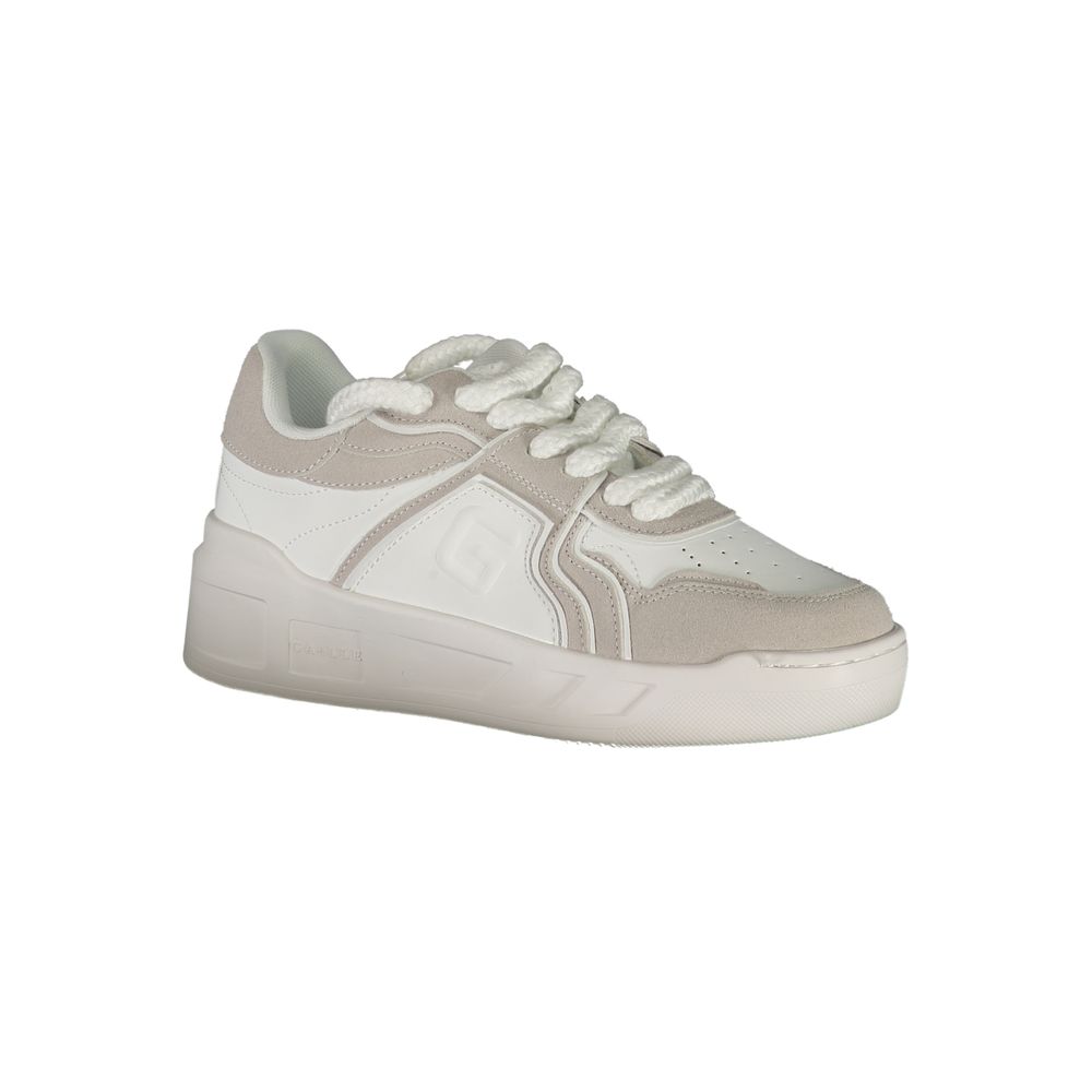 Gaelle Paris White Polyester Sneaker: Urban Edge Meets Comfort