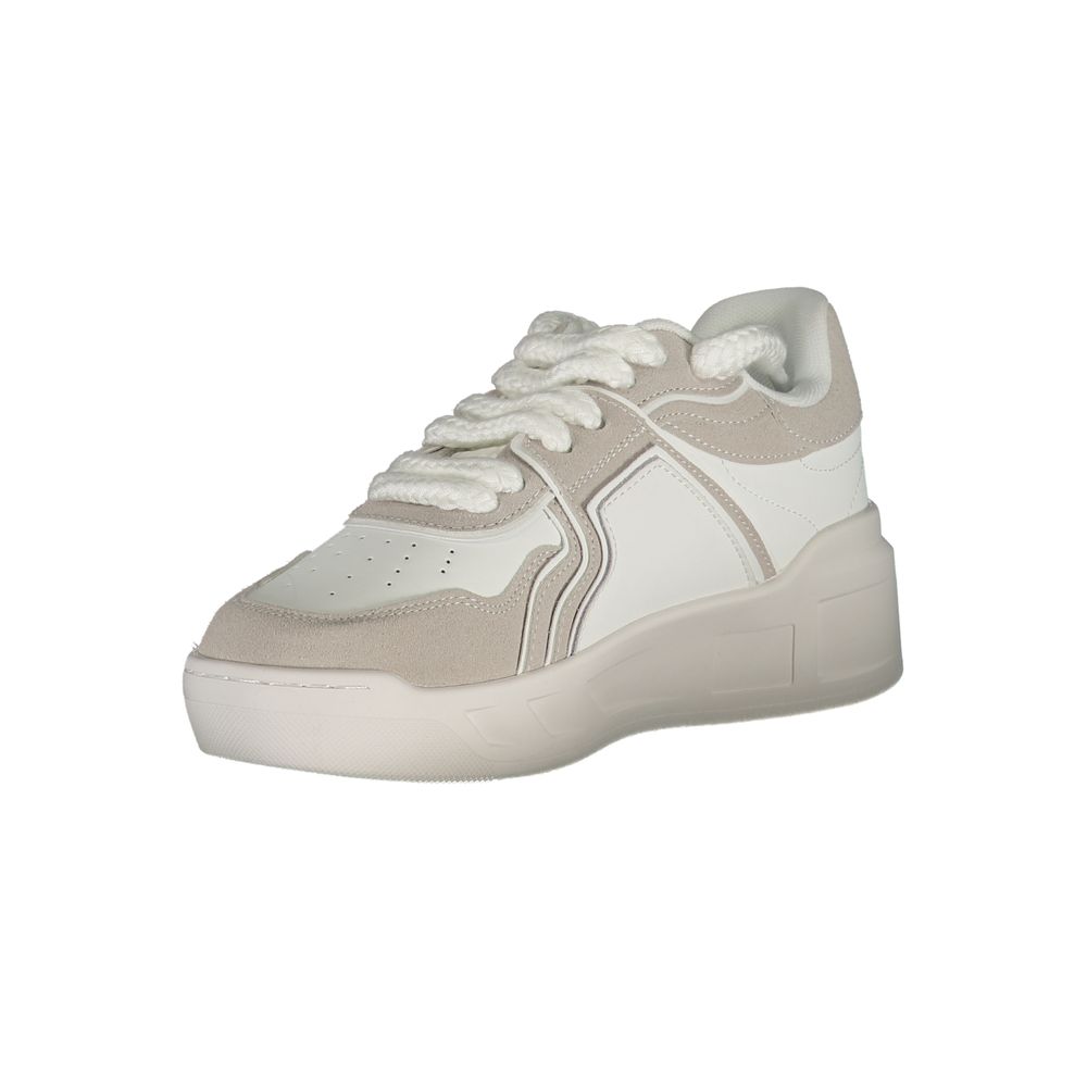 Gaelle Paris White Polyester Sneaker: Urban Edge Meets Comfort