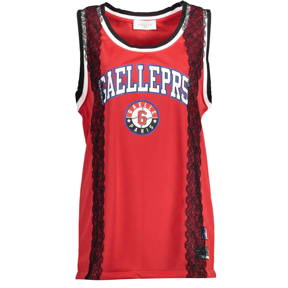 Gaelle Paris Red Polyester T-Shirt with Lace Detail