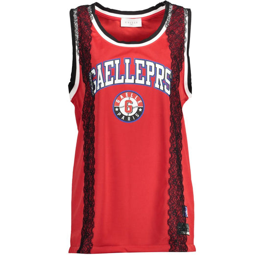 Gaelle Paris Red Polyester T-Shirt with Lace Detail