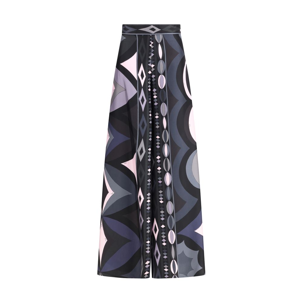 Emilio Pucci Black Silk Wide Leg All Over Print Pants