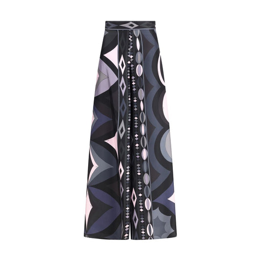 Emilio Pucci Black Silk Wide Leg All Over Print Pants