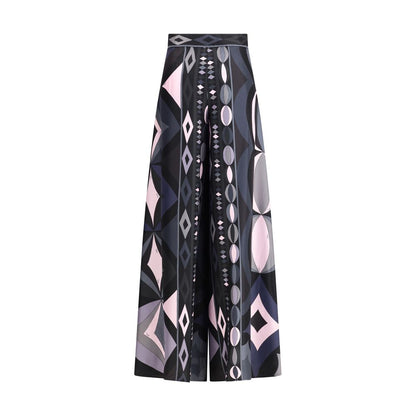 Emilio Pucci Black Silk Wide Leg All Over Print Pants