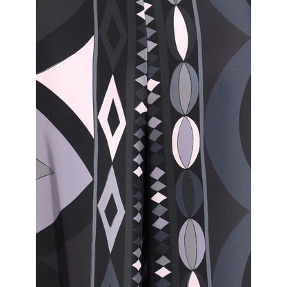 Emilio Pucci Black Silk Wide Leg All Over Print Pants