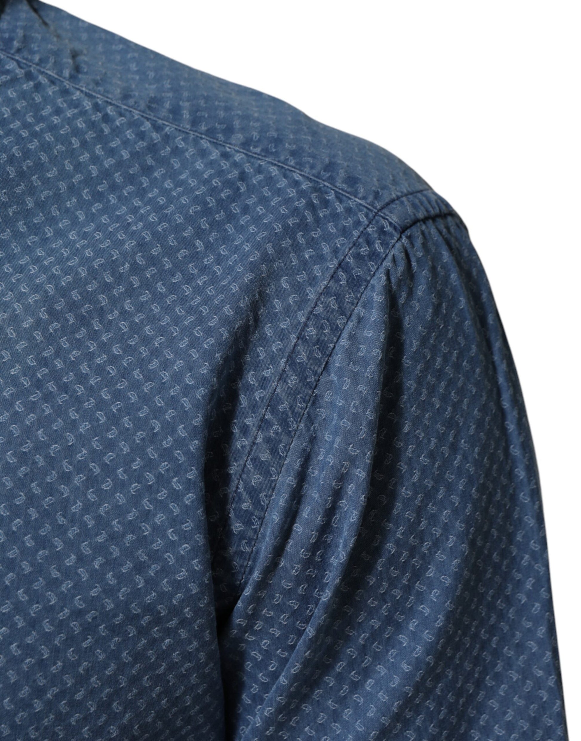 AGLINI Blue Denim Slim Fit Collared Long Sleeve Casual Shirt