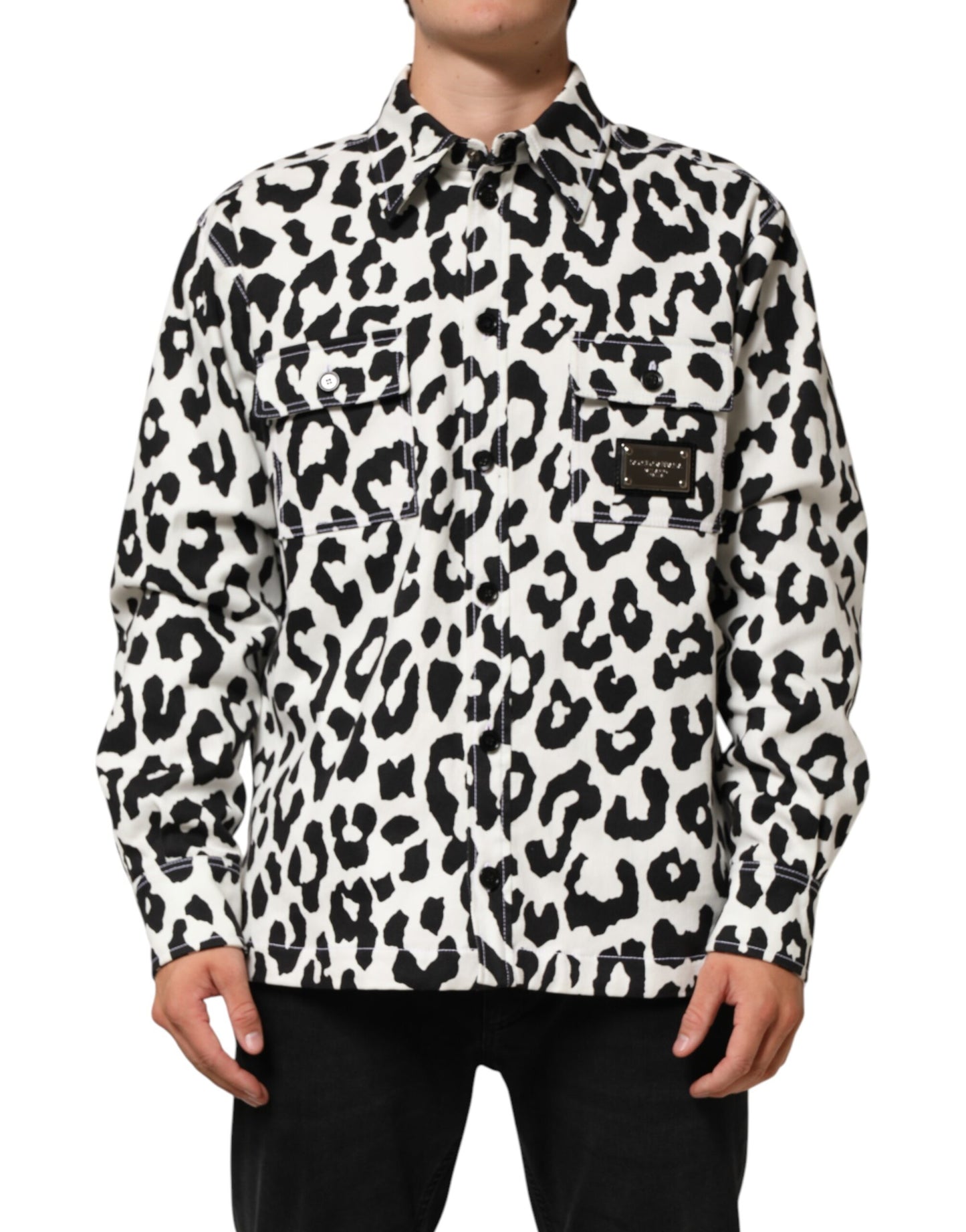 Dolce & Gabbana Black & White Leopard Denim Blouson Sweater