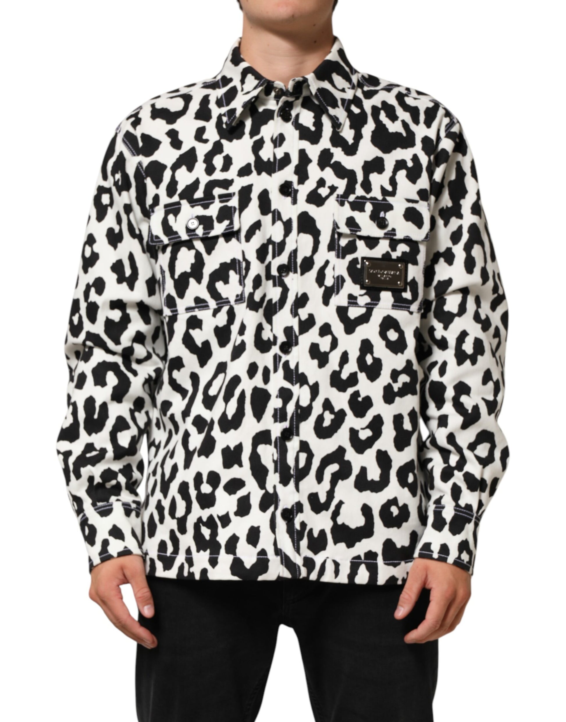 Dolce & Gabbana Black & White Leopard Denim Blouson Sweater