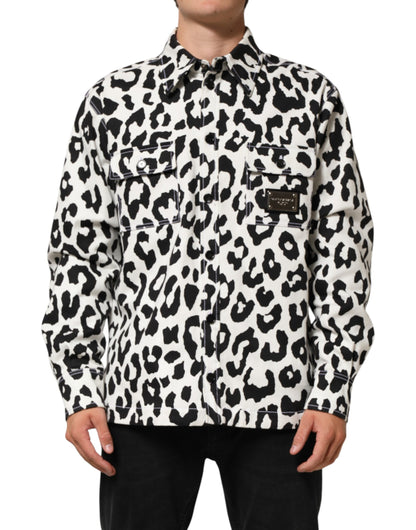 Dolce & Gabbana Black & White Leopard Denim Blouson Sweater
