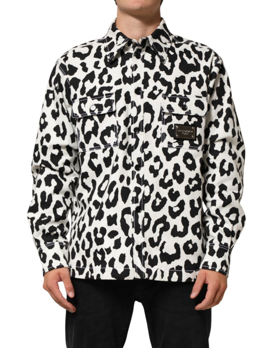Dolce & Gabbana Black & White Leopard Denim Blouson Sweater