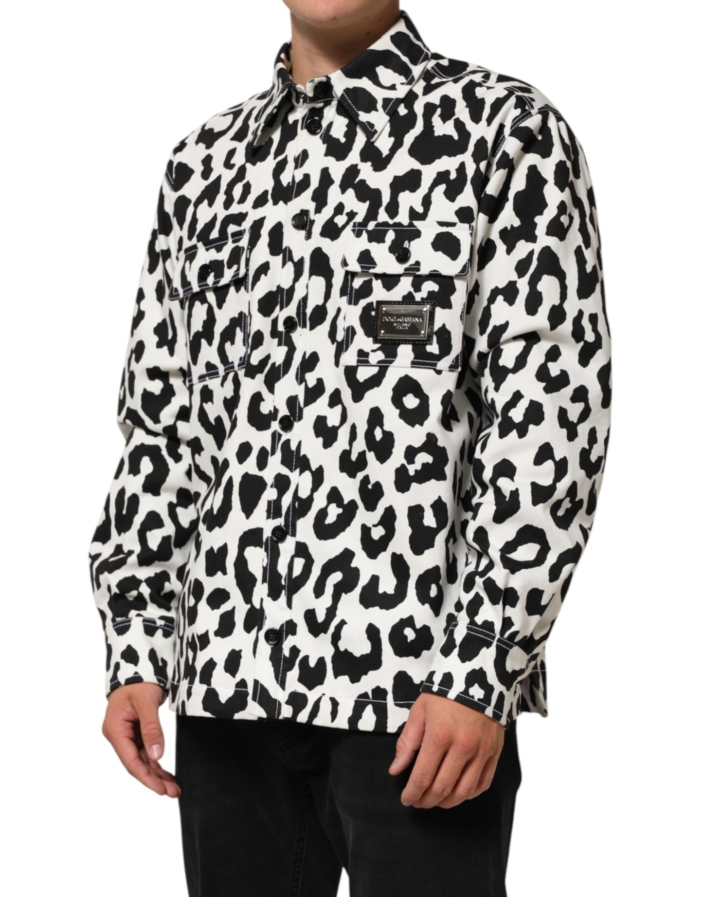 Dolce & Gabbana Black & White Leopard Denim Blouson Sweater