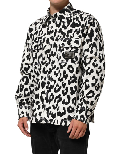 Dolce & Gabbana Black & White Leopard Denim Blouson Sweater