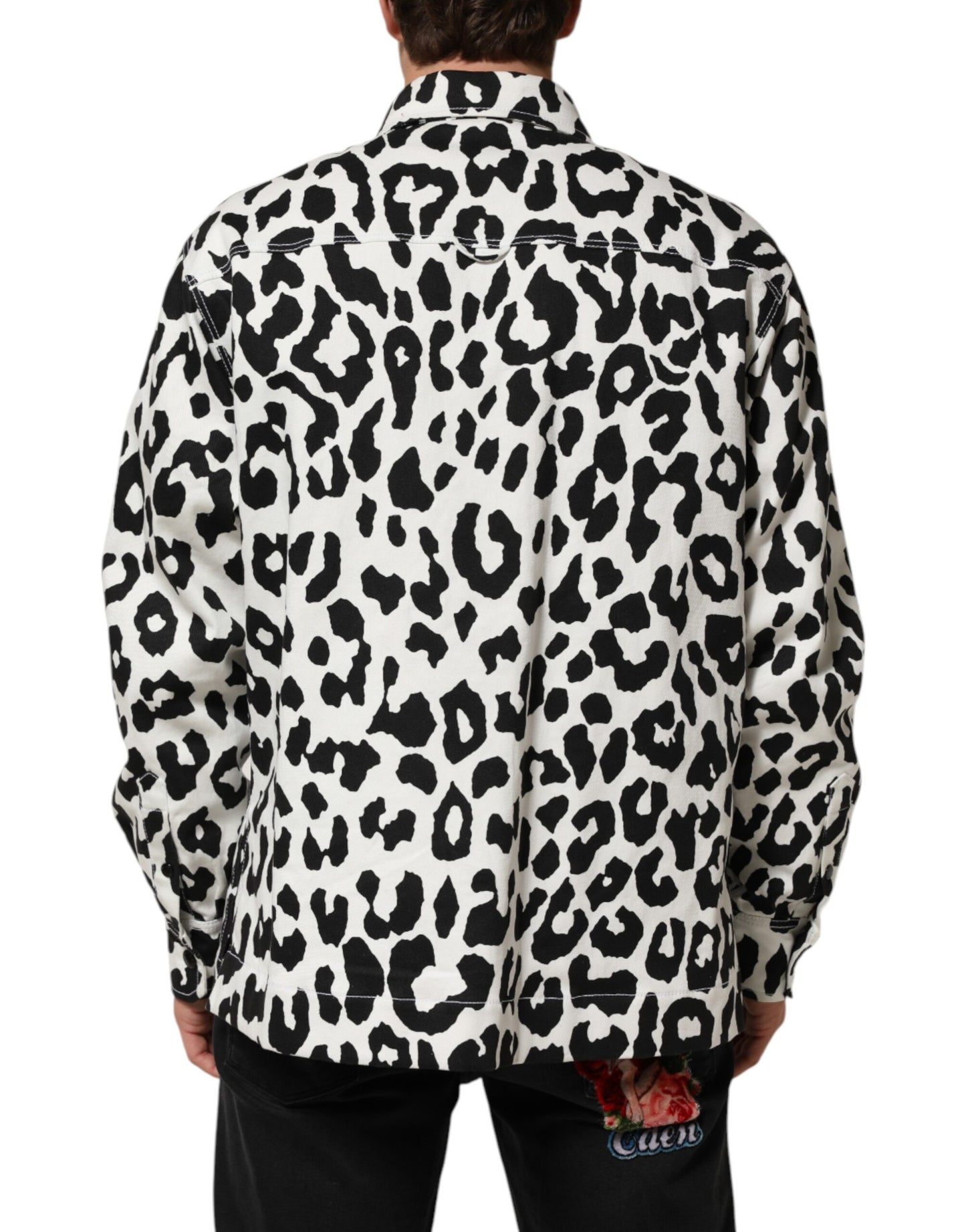 Dolce & Gabbana Black & White Leopard Denim Blouson Sweater