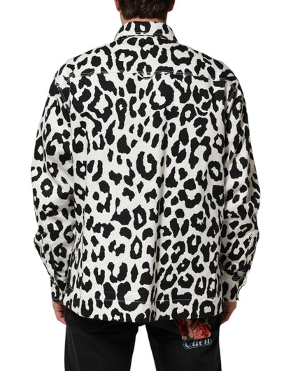 Dolce & Gabbana Black & White Leopard Denim Blouson Sweater