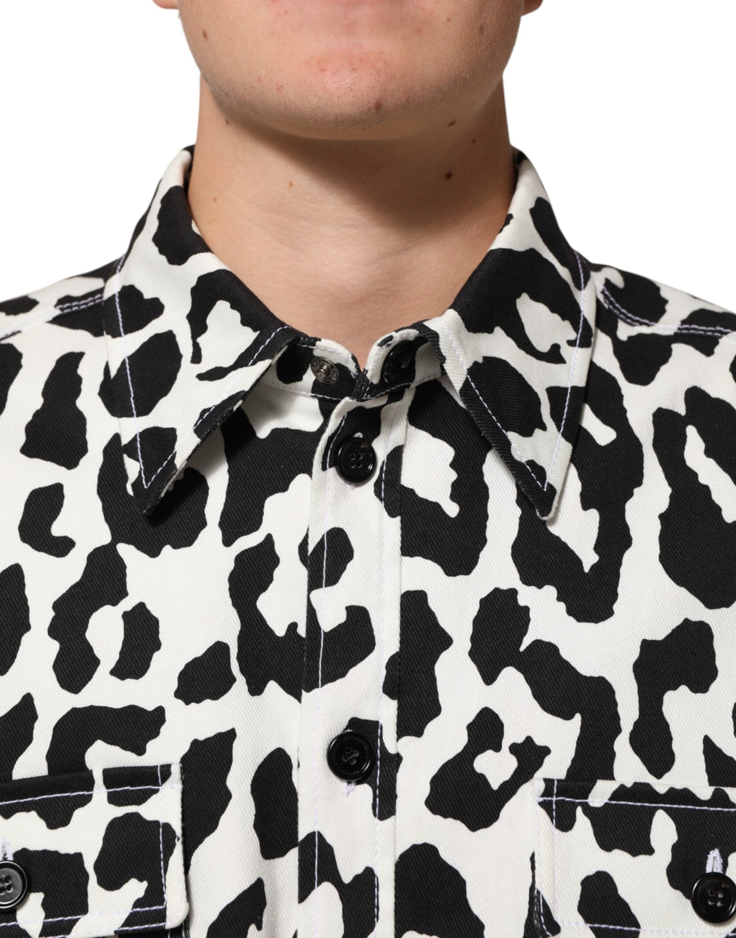 Dolce & Gabbana Black & White Leopard Denim Blouson Sweater