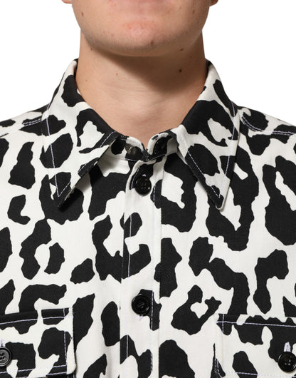 Dolce & Gabbana Black & White Leopard Denim Blouson Sweater